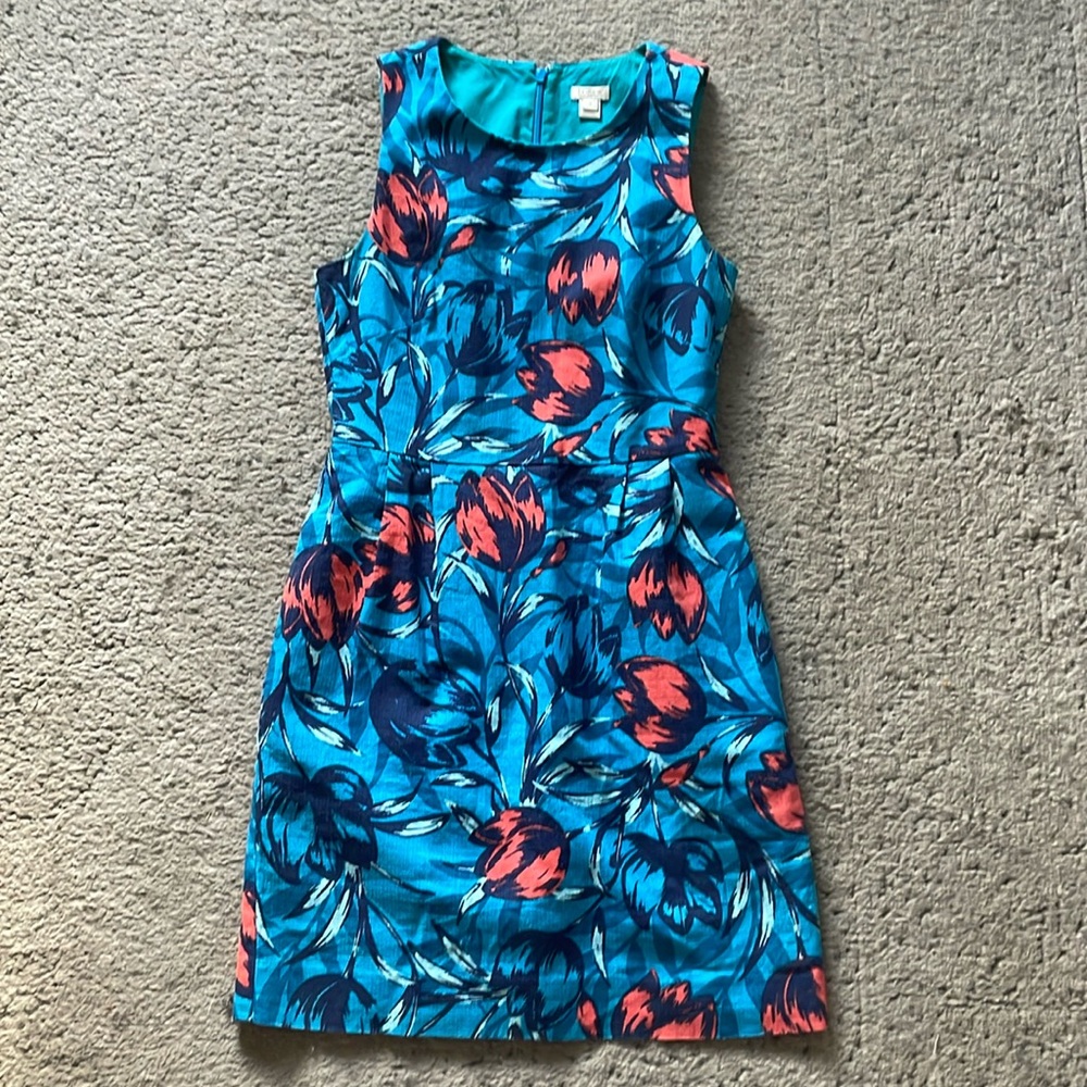 J Crew Floral Blue and Red Sleeveless Dress
